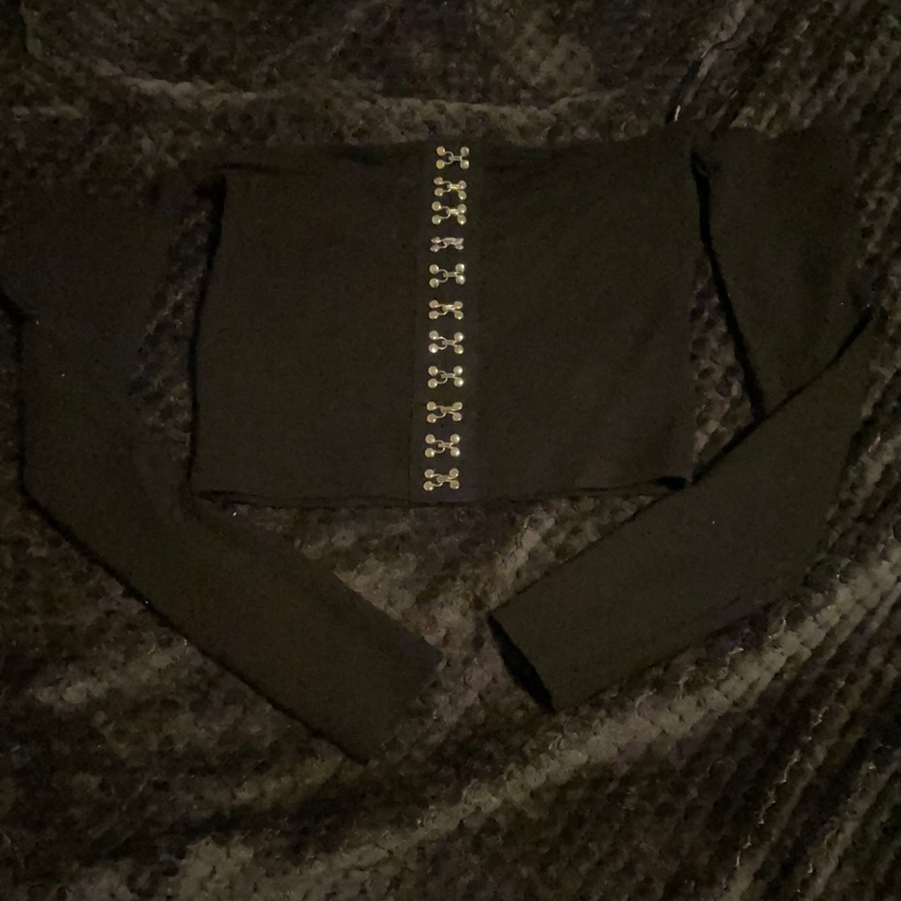 Off the Shoulder Long Sleeve Black Crop Top w/ Silver Details